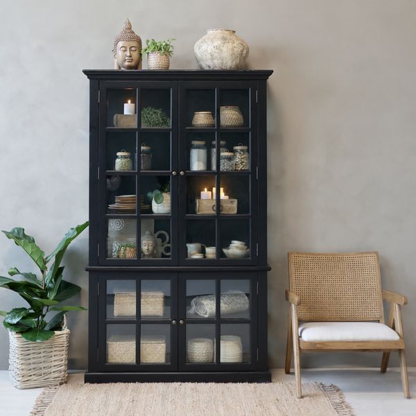 Hovedbilde Marseille Vitrineskap sort med 4 dører og hyller - Chic Antique