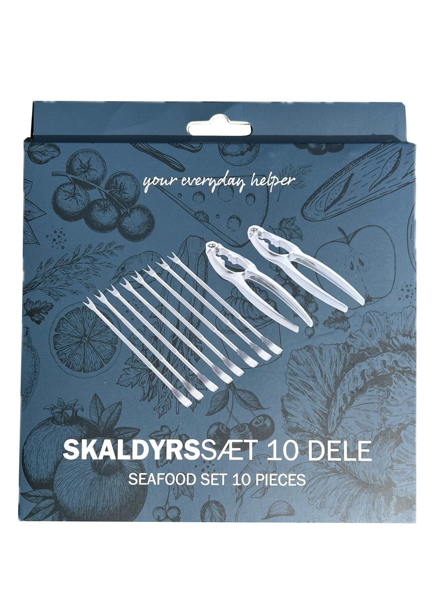 Skalldyrsett i 10 deler - 8 gafler og 2 knekkere