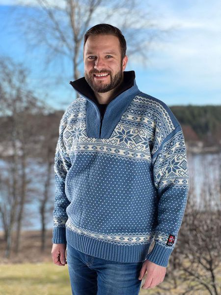 Hovedbilde Nordlys Mønstret  unisex ullgenser blå/natur